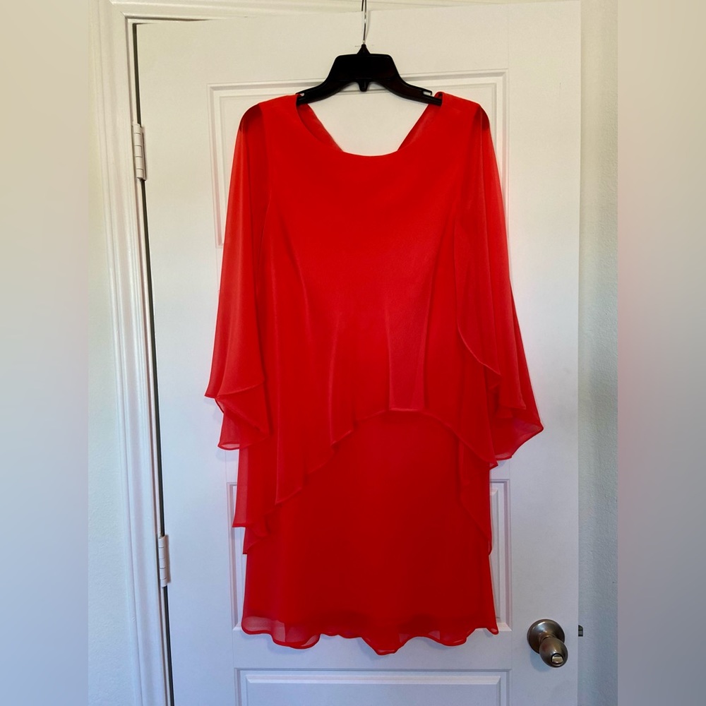 Coral ruffle sleeve dress, Size 10